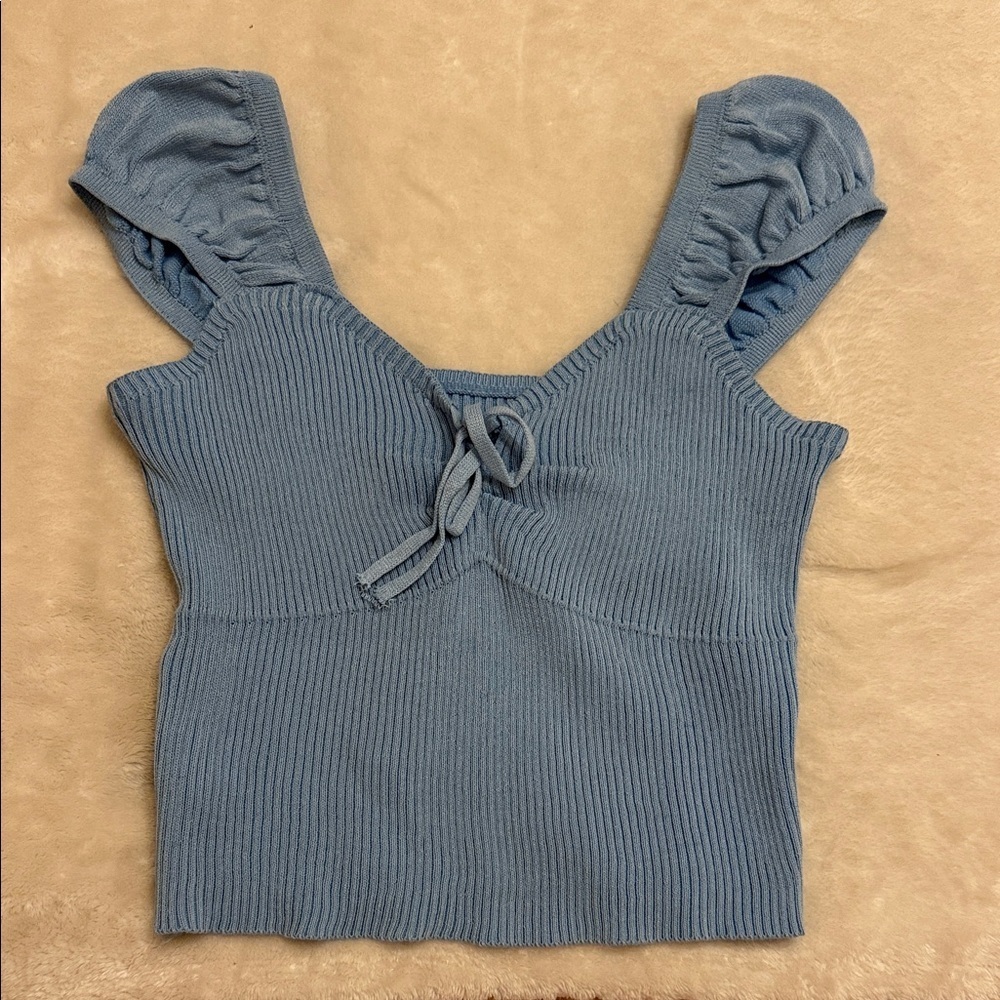 Amazon Blue Ribbed Crop Top
